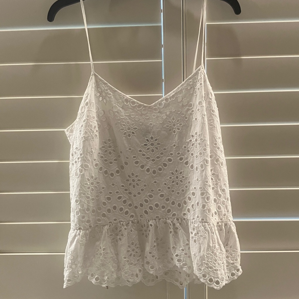 White House Black Market White Eyelet Ruffle-Hem Camisole